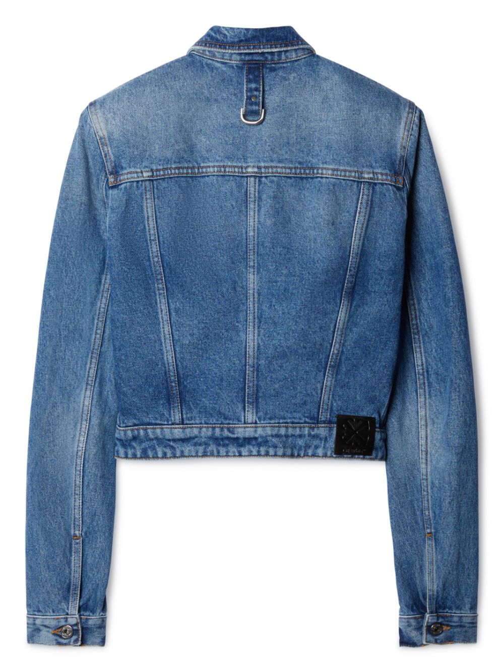 Off White Crop Denim Jacket With Belt