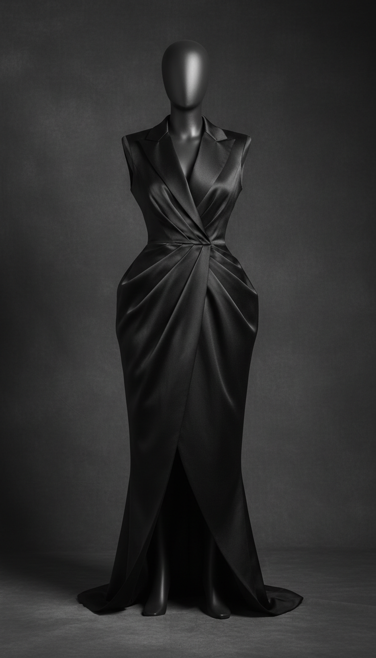 Black Silk Tuxedo Gown Drape