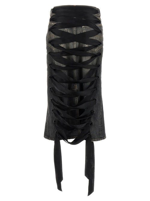 Balenciaga Lace Up Denim Skirt