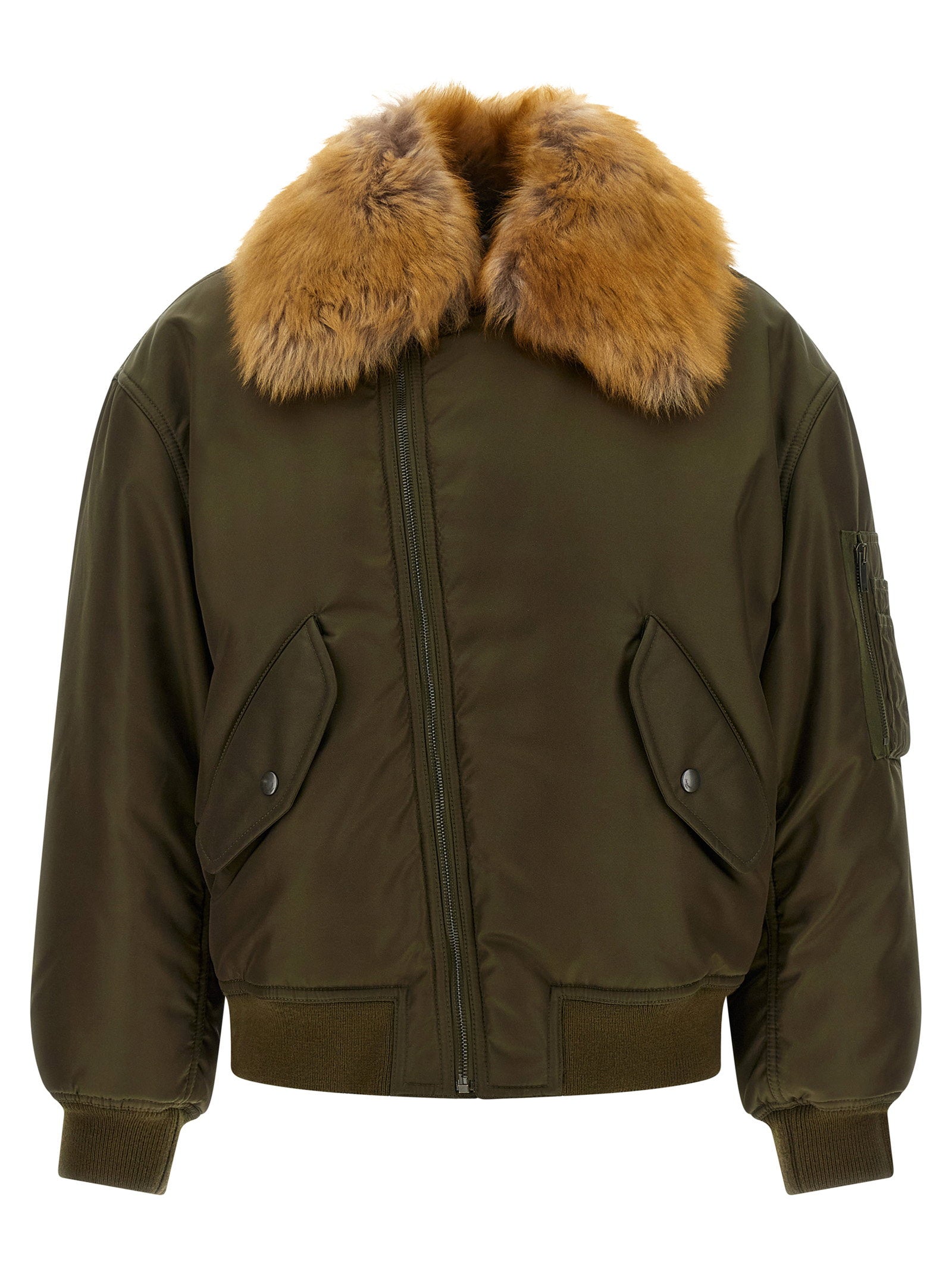 Saint Laurent Removable Shearling Neck Bomber Jacket