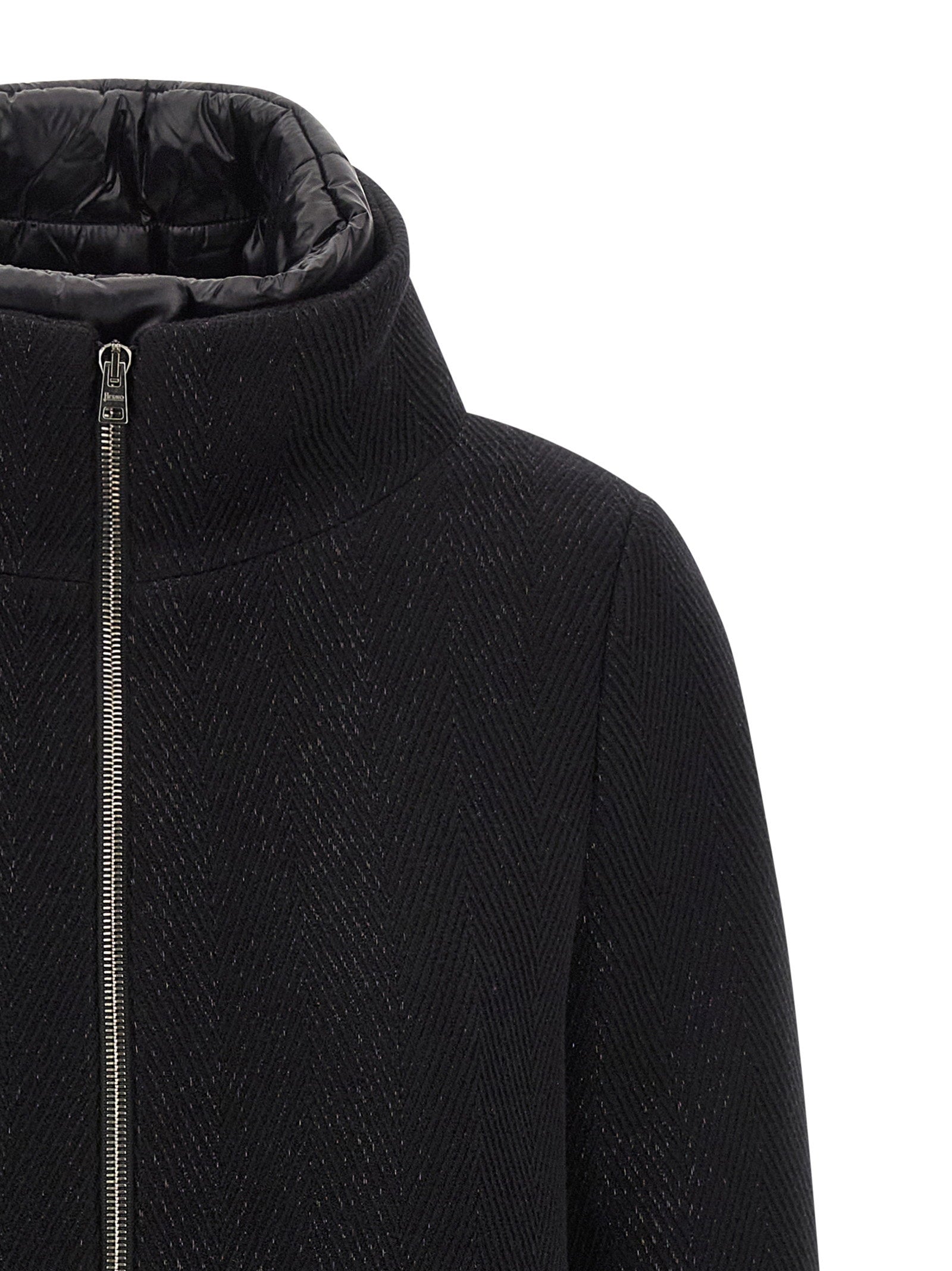 Herno Lamé Thread And Wool Coat