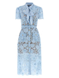 Self-Portrait Blue Lace Tie Neck Midi Dress