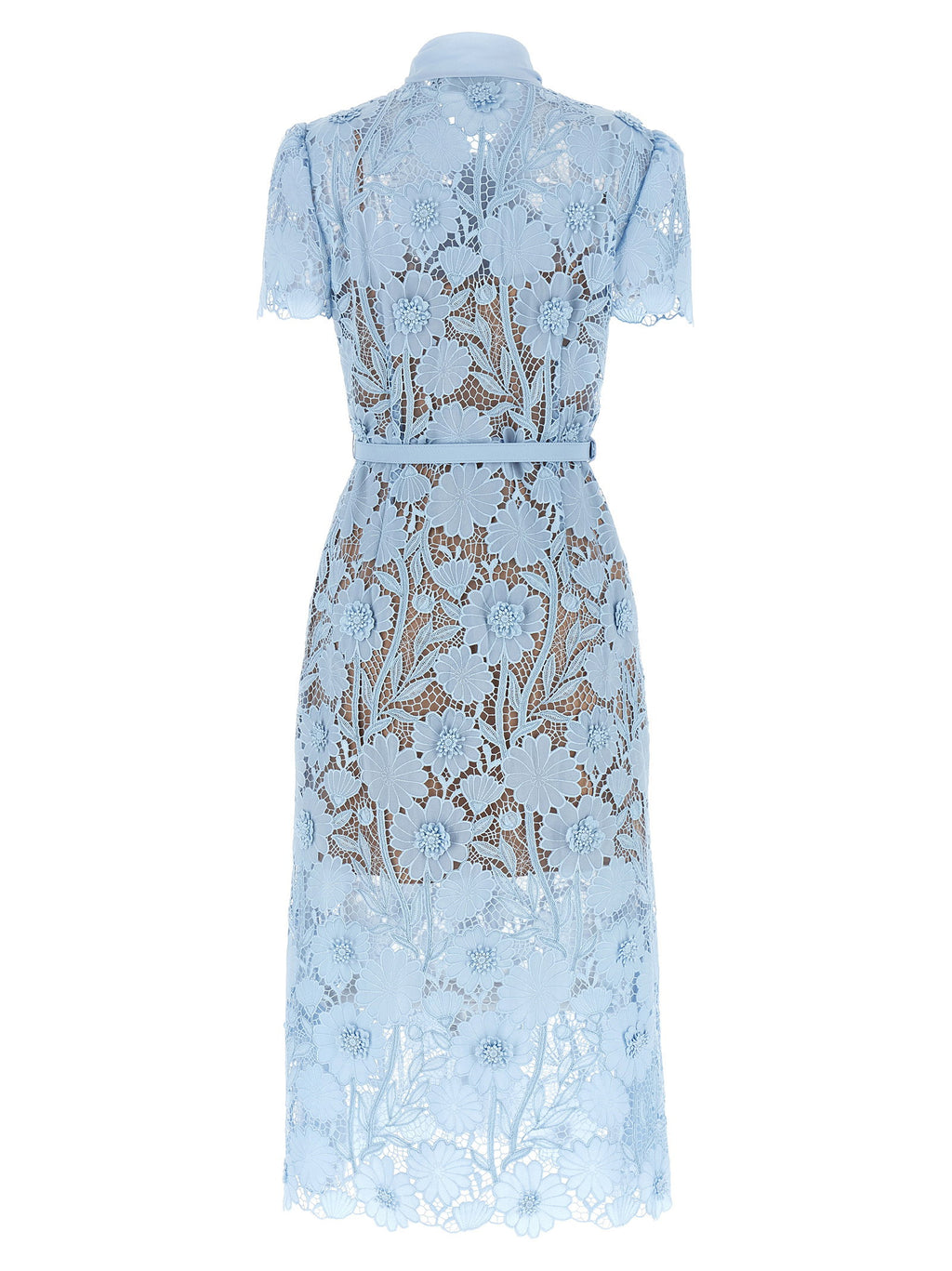 Self-Portrait Blue Lace Tie Neck Midi Dress