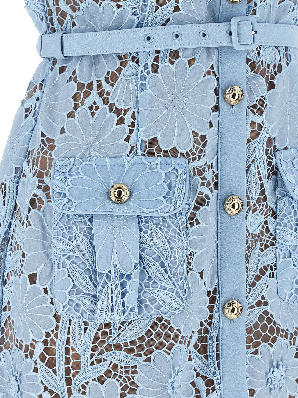 Self-Portrait Blue Lace Tie Neck Midi Dress
