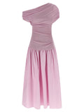 Self-Portrait Pink Cotton Draped Knit Midi Dress