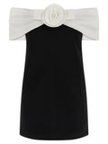 Self-Portrait Black Crêpe Flower Mini Dress