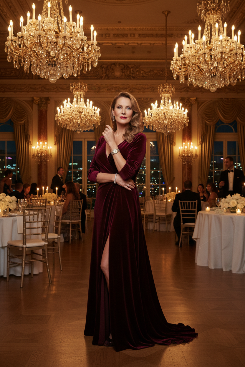 Woman wearing Guilloché Enamel Grand Sonnerie in Hollywood Hills ballroom