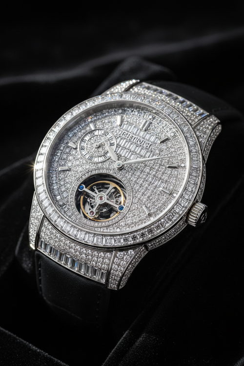 Baguette Diamond Tourbillon Regulator watch product shot