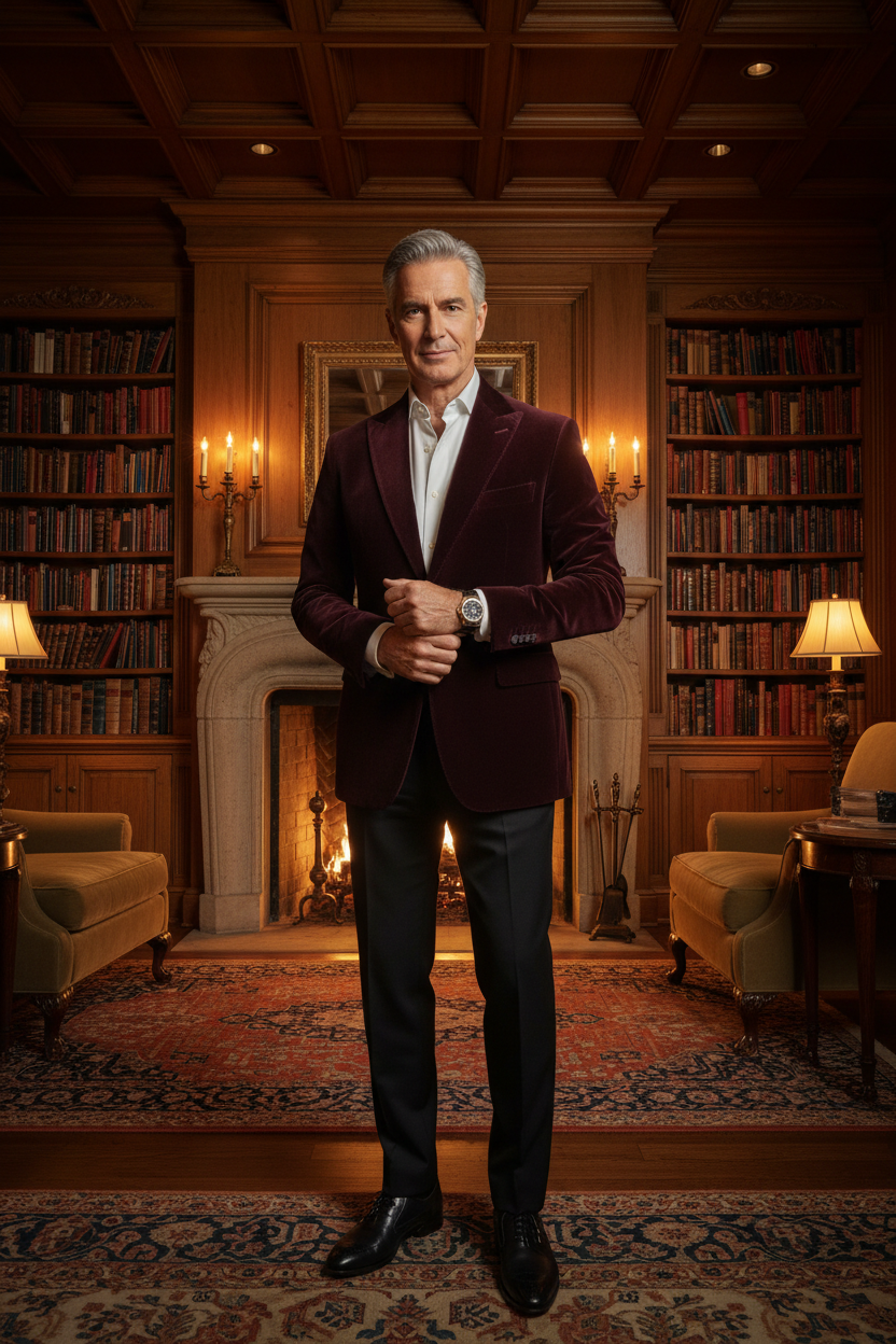 Man wearing Guilloché Enamel Grand Sonnerie in Hollywood Hills library