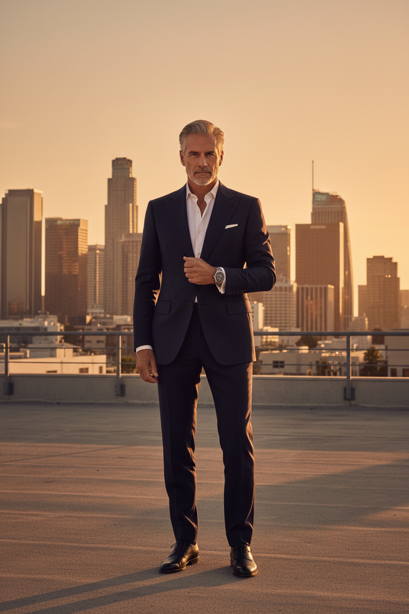 Male billionaire wearing Sapphire Skeleton watch in Los Angeles